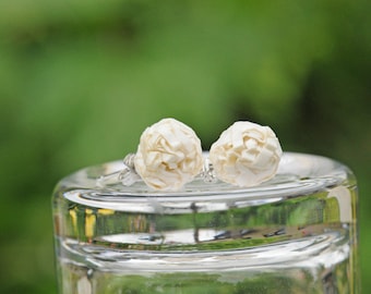 Stud Earrings - Paper Ball Eggshell Cream Stainless Steel