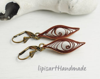 Earrings – leaves brown quilling paper jewelry leverback bronze colored