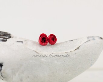 Ear studs – mini paper rose bright red quilling Ø 6 mm