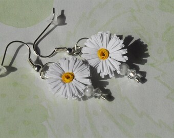 Earrings - White Daisy with Crystal