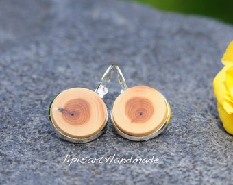 Wooden earrings -Ybe folding brisur silver- 18 mm