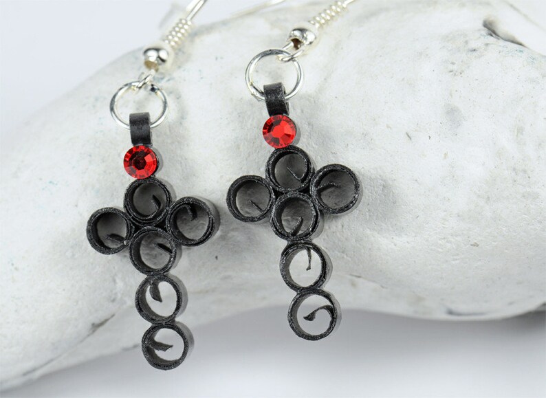 Earrings Handmade Black Paper Crosses image 1