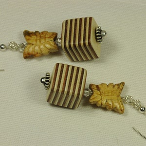 Earrings Funierwood Cube Plywood Jasper and 925 Silver image 2