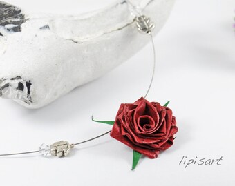 Necklace - Simple Dark Red Rose