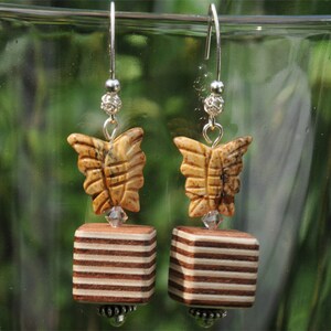 Earrings Funierwood Cube Plywood Jasper and 925 Silver image 1