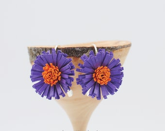 Leverback - Pretty Purple Aster Flower Paper Jewelry