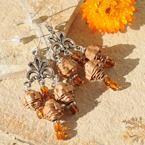 Chandeliers Boho earrings paper beads brown image 2