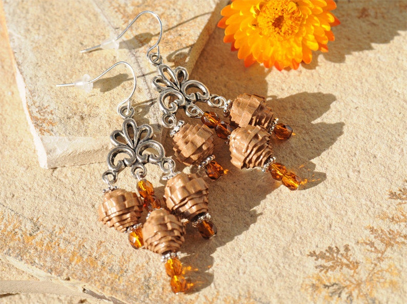 Chandeliers Boho earrings paper beads brown image 2