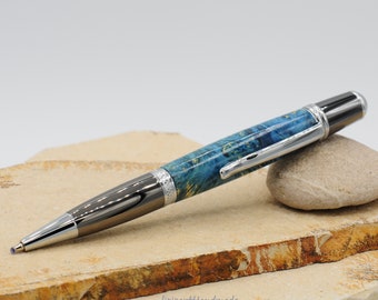 Wooden ballpoint pen – ash-maple wood stab. Blue Turned Unique Twist Ballpoint Heavy Pen Pen with Gun Metal Chrome Sierra