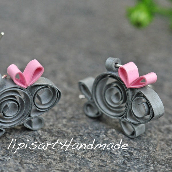 Ohrringe – Ohrhänger Hängeohrringe süße witzige Papier Maus Quilling Grau Tier handmade earrings