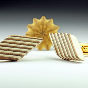 Cufflinks Diamond Precious Wood Veneer Gold image 3