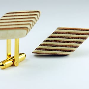 Cufflinks Diamond Precious Wood Veneer Gold image 1