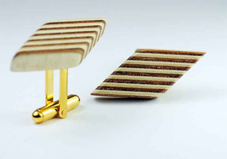 Cufflinks Diamond Precious Wood Veneer Gold image 1