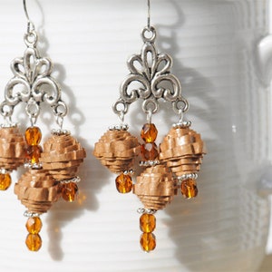 Chandeliers Boho earrings paper beads brown image 1