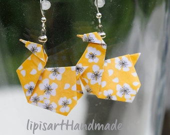 Large Earrings – Crazy Chicken Paper Origami Yellow