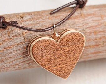 Leather strap - heart made of layered wood veneers