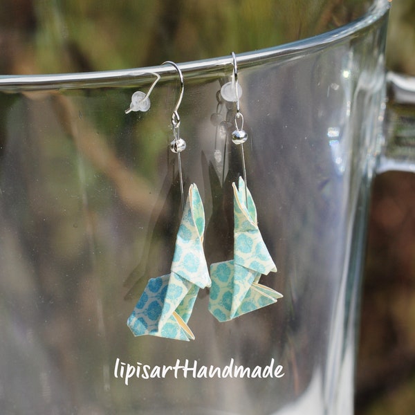 Earrings – Easter Bunny Origami Pastel Turquoise Beige Unique