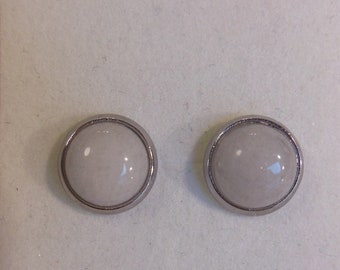 Stainless steel ear studs with gemstone cabochon rose quartz, 8 mm