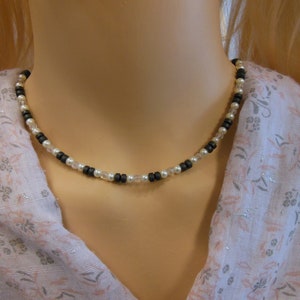 Hematite gemstone necklace with pearls and crystals, ladies necklace with hematite rondelles