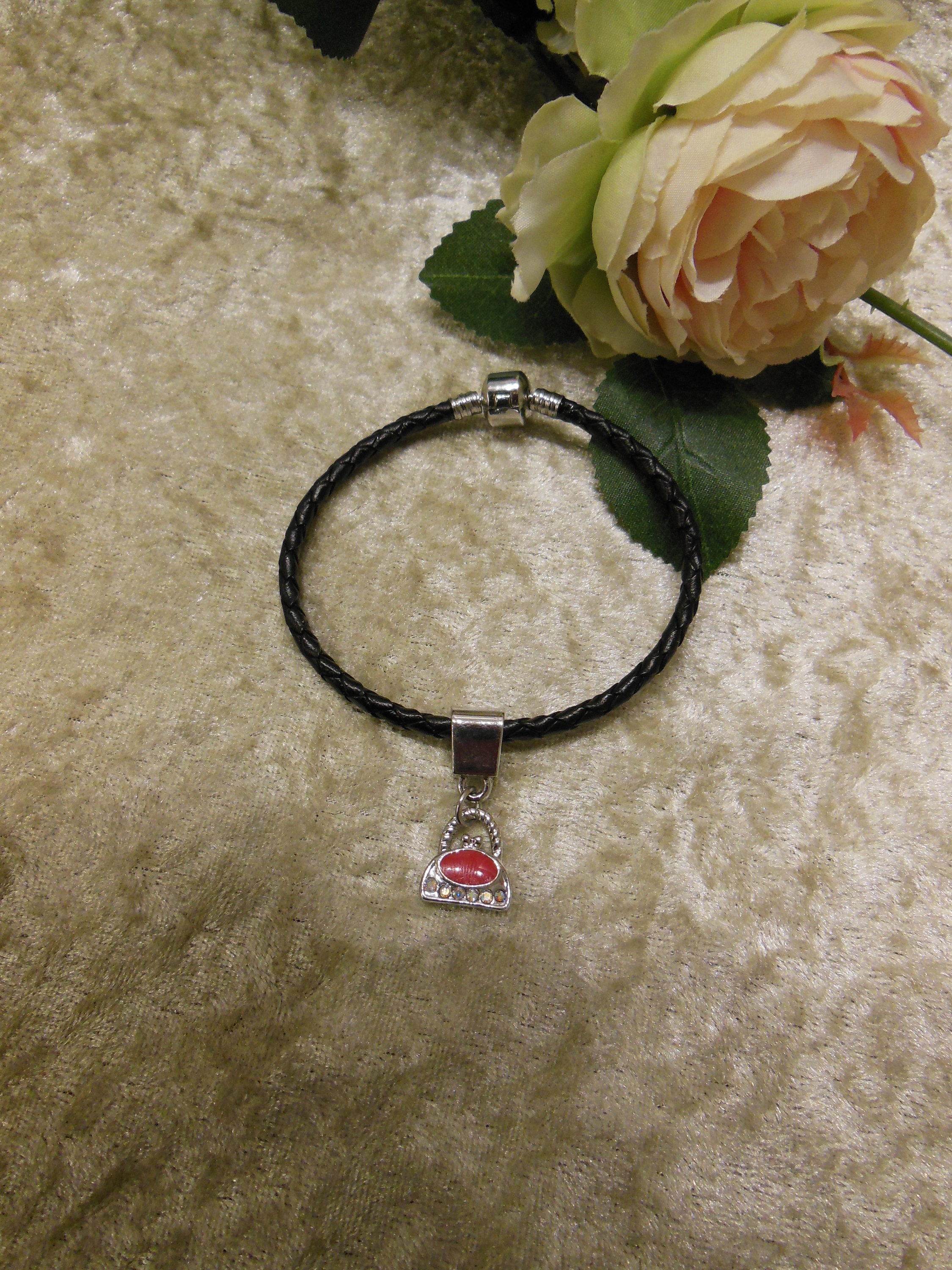 Leather Bracelet, Snake Bracelet, Charm Bracelet With Bead