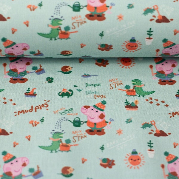 Licensed fabric Peppa Pig cotton fabric woven light green | 11.90 EUR/meter