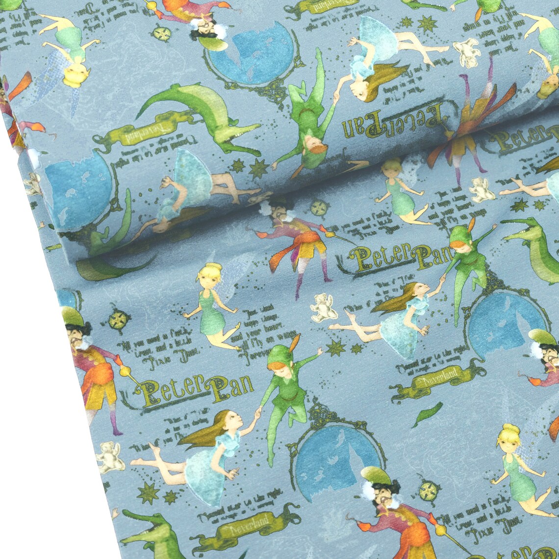 Jersey Stoff Märchen Peter Pan Tinkerbell hellblau Etsy