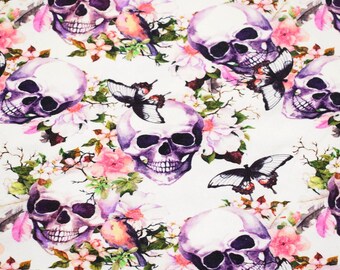 Jersey de coton imprimé katinoh, Flower Skulls