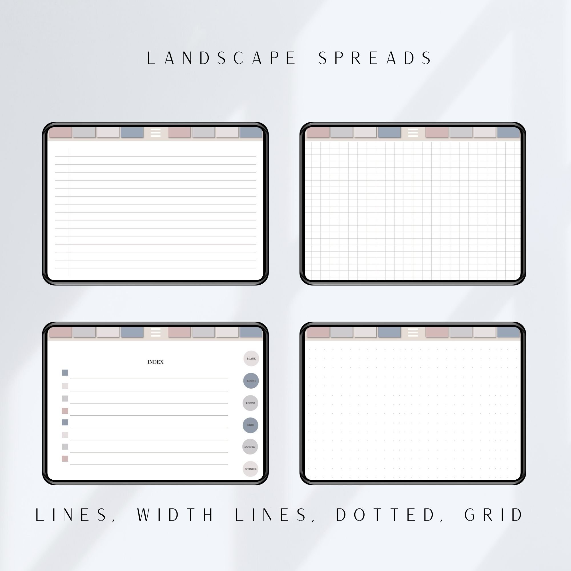 Landscape Digital Notebook Notebook Spreads Lines Grid Etsy