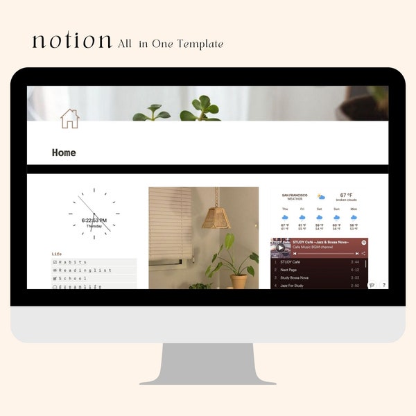 Notion All in One Template, Notion Dashboard, Notion Templates, Notion Page, Desktop Planner, Laptop Planner, Ipad Planner