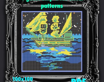 Pack of 4 ghost ship cross stitch patterns