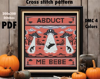 Abduct me Bebe aliens humorous digital crossstitch pattern _ autumn colors _ 200x200 stitches