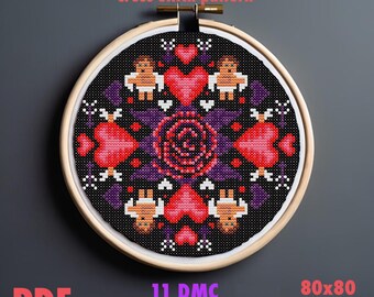 Valentine's Day Mandala Cross Stitch Pattern: Romantic Hearts (PDF Pattern)