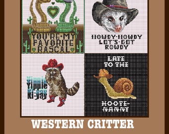 western critter pattern pack, set of four PDF cross stitch patterns
