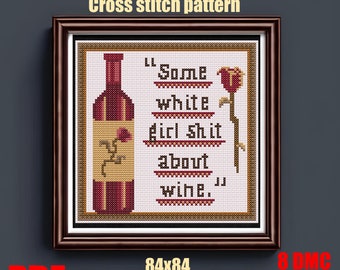 White girl wine cross stitch pattern
