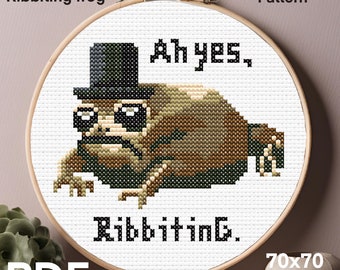 Ribbiting frog beginner cross stitch pattern 70x70 stitches