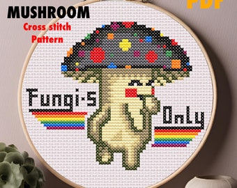 Cheeky Mushroom beginner digital cross stitch pattern _ LGBTQ pride _ 70x70 stitches