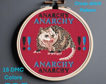 Anarchy Opossum digital punk cross stitch pattern _ bold and impactful _ 160x160 stitches