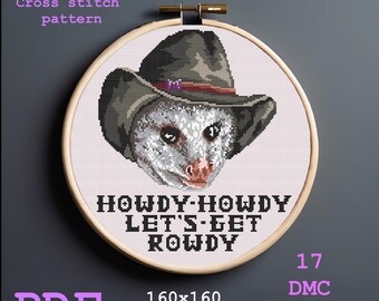 Rowdy Howdy Cowboy Opossum cross stitch pattern PDF