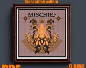 Mischief Witch Ritual cross stitch pattern PDF 200x200 stitches
