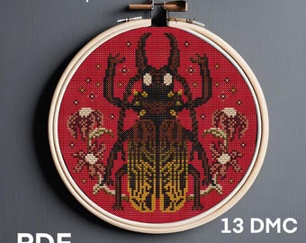 Sabertooth Longhorn Beetle digital cross stitch pattern | 100x100 stitches | nature inspired insect lover