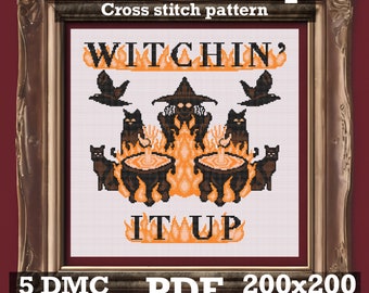 Witchin’ It Up cross stitch pattern PDF 200x200 stitches