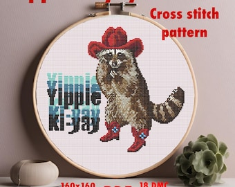 Yippie Ki-yay Raccoon cross stitch pattern
