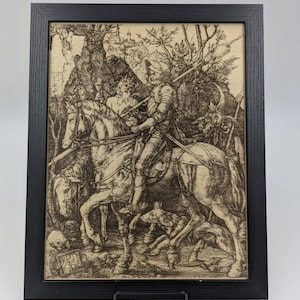 Albrecht Dürer &quot;Knight, Death, and the Devil&quot; Laser Engraving - Framed Wooden Old Master Art - FREE SHIPPING