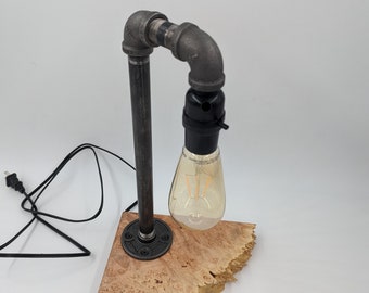 Industrial Maple Burl Table Lamp - Unique Design, Edison Bulb Included, Free Shipping