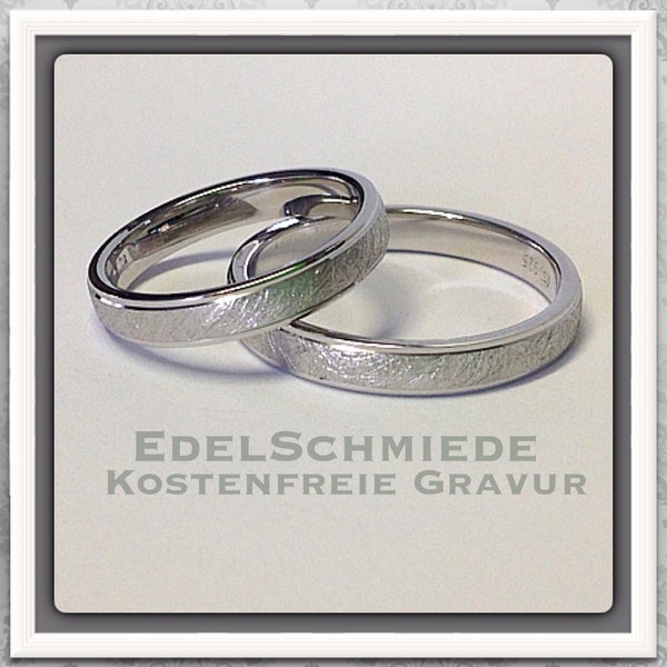 Partnerringe 925 Silber eismattiert und schmal