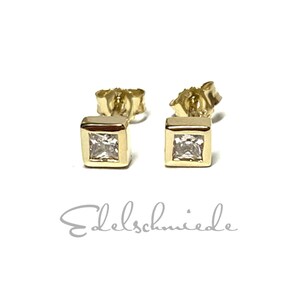 Ohrstecker 333 Gelbgold Zirkonia carré quadratisch eckig glitzern