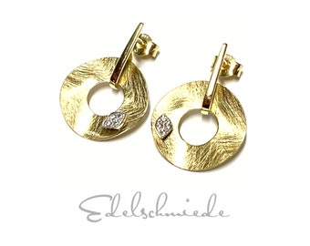 Ohrstecker 333/- Gelbgold eismatt gewellt eismatt mit Zirkonia