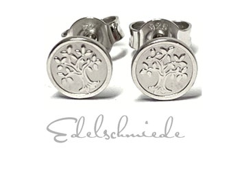 Earring 925/- Silver rhod Earrings Tree of Life round 6,5 mm