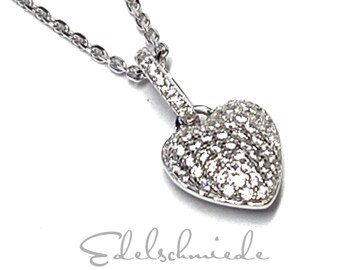 Pendant heart 925/- Silver rhodium-plated cubic zirconia pendant including chain 42/45 cm