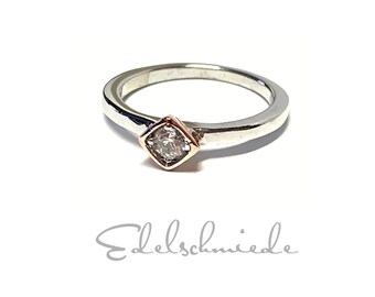 Silver ring 925/- rhod bicolor rosé Zirconia #56 Engagement ring narrow fine